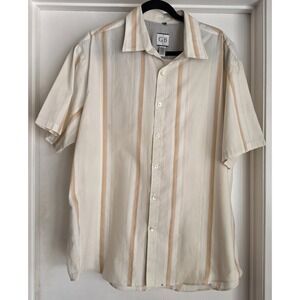 Geoffrey Beene Men's Dress Shirt XL 17-17.5 Striped Cream Orange Cotton Blend